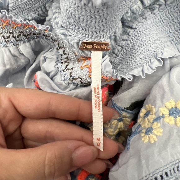 Free People Spell On You Floral Embroidered Dress 3/4 Sleeve Light Blue Medium - Picture 8 of 9